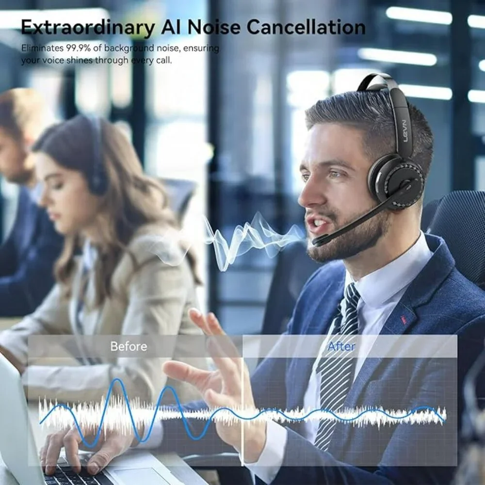 NEW Bluetooth Wireless Headset with Mic, Charging Base, AI Noise Cancelling